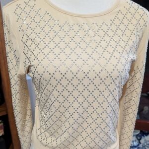 Cream Sequin Long Sleeve Blouse